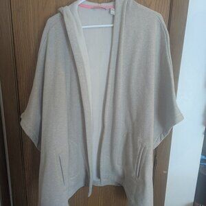 Isaac Mizrahi Open Front Fleece Lined Oversized Hooded Sweatshirt Poncho